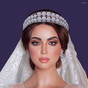 Başlıklar Vintage Çift Katmanlı İnci Kafa Bandı Düğün Tarzı Gelin Tiara Rhinestones Tatlı Prenses Bayanlar İçin Gömülü Saç Aksesuar