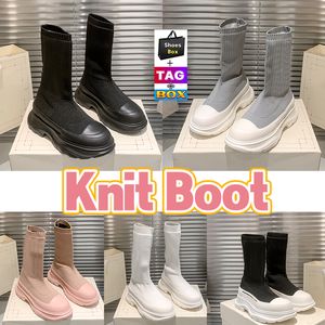 Tread Slick Boots Knee Half high top sock Boot with box designer Graffiti Knit Booties platform canvas long socks women shoes white silver black pink woman Sneakers