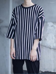 Men s T Shirts Short Sleeve T Shirt Summer Black And White Vertical Stripe Round Collar Fashion Street Personality Loose Half