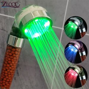 Bathroom Shower Heads Anion Colorful LED SPA Head Pressurized Water Saving Temperature Control Light Handheld Big Rain 220927