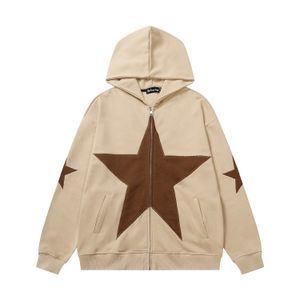 Hip Hop Zip Up Hoodies Jacket Y2K Grunge Vintage Star Patch Punk Gothic Loose Hooded Sweatshirt Coat Harajuku Cotton Streetwear