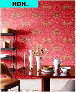 월페이퍼 HDHOME RED GOLD DAMASKS PEEL 및 Stick Wallpaper PVC 방수 벽 장식 비닐 제거 자체 접착제 접촉 용지 장식 220927