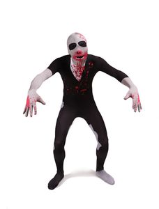 Halloween Horror Cosplay Catsuit Costume Impressão e tingimento de sangue preto e branco Blood Bodysuit lyca