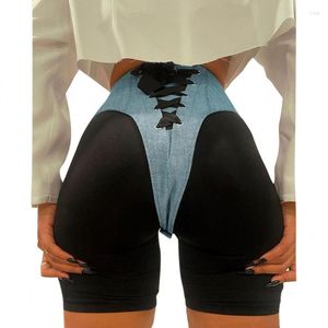 Damen-Shorts, Denim-Schnürkorsetts, Damen-Reißverschluss, blau, asymmetrisch, hohe Taille, Rückenbindung, Verband, Kummerbund, Bundgürtel