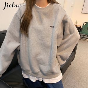 Damen Hoodies Sweatshirts Jielur Orange Grau Sweatshirt Frauen M-XL Gefälschte Zweiteilige M-XL Größe Hoodie Weibliche Lose Koreanische Fleece Streetwear Brief Stickerei 220926