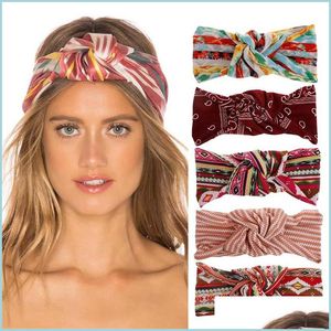 Stirnbänder Bandanna Streifen Druck Dame Haarband Frauen Elastische Retro Kopf Band Böhmen Stil Mode Haar Zubehör 4 6XM J2 Drop D Dh1Dd