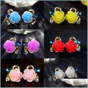 Stud Beauty Earrings Alloy Rose Flower Stud With Crystal Cute Resin Ear Jewelry Women Girls Wedding Party 3541 Q2 Drop Delivery 2021 D Dh3Ed