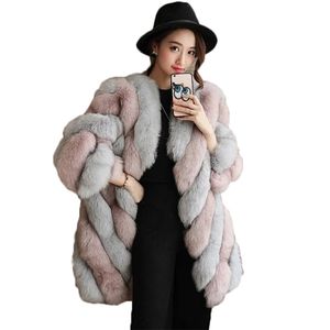 Womens Fur Faux Savabien Winter Long Coat Mixed Color Slim Fluffy Fake Jacket Luxury Cardigan Female Coats Warm Outerwear 220927