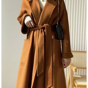 Damen Pelz Faux Caramel Labbro 100 % Kaschmir doppelseitiger Water Ripple Mantel Damen Highend Luxus mittellang Hepburn Damen 220927