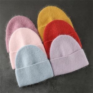 Beanieskull Caps Gerçek Tavşan Kürk Kış Şapkaları Kadın Erkekler Kabarık Uzun Saç Kaşmir Örme Beanes Sıcak Yün Sonbahar Kadın Kafataları Kapaklar Sıradan 220927