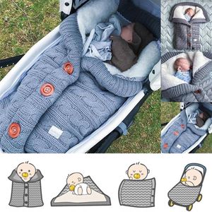 Newborn Baby Winter Warm Sleeping Bags Infant Button Knit Swaddle Wrap Swaddling Stroller Wrap Toddler Blanket Sleeping Bags221c