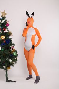 Weihnachts -Rentier -Cosplay -Katzen -Kostüm -Druckmuster Lycar Ganzkörper Zentai Anzug Jumpsuit