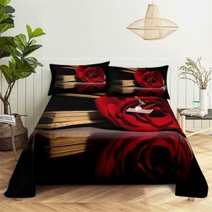 Set di biancheria da letto Set di biancheria da letto floreale con rosa rossa King Queen Copripiumino con stampa floreale in microfibra per ragazza adolescente Romantico San Valentino Arredamento camera da letto 220924