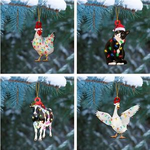 Decorações de Natal acrílico lados duplos imprimindo pingentes de Papinge Paping Tree Pingente 5x8cm Cat Cow Ovelha em casa Presentes para amigos da família