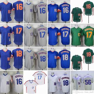 1938 Retrocesso Vintage Beisebol 16 Dwight Gooden Jerseys NCAA Costurado 17 Keith Hernandez 18 Darryl Strawberry 56 Tug McGraw Cinza 1965 Jersey Azul Pulôver