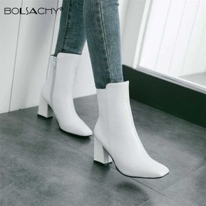 Boots 2021 New Autumn Winter Classics PU Leather Retro Square Toe Zipper Ankle Boots Square Heel Shoes Women Footwear white red 32-43 T220926