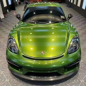 Super Glossy Metallic Mamba Green Vinyl Wrap Adhesive Film Sticker Metal Gloss Dark Olive Car Wrapping Foil Roll with Air Release Bubble Free