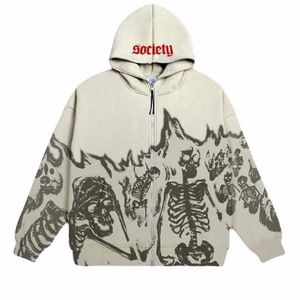 Women's Hoodies Sweatshirts Apricot Anime Skull Pattern Retro Streetwear Subtimased Hoodie Women Y2k Gothic Punk Harajuku Japanese Zip Sweatshirt Women 220926