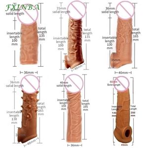 Extensions FXINBA 14-20cm Realistic SilICONe Penis Extender Sleeve Delay Ejaculation Reusable Sex Toys For Men Cock 220923