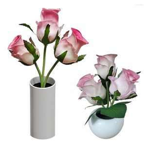 Lampade da tavolo LED Rose Flower Night Light Vaso di fiori artificiale Pianta in vaso Paesaggio Lampada Home Bedroom Living Room Decor