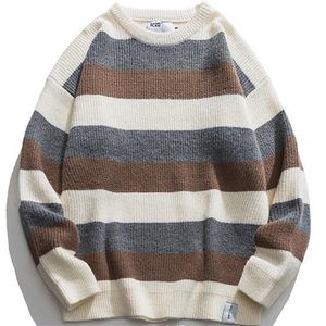 Erkek Sweaters Erkekler Vintage Stripe Japon Hip Hop Harajuku Çiftler Kazak Tavuk Gevşek Moda Günlük Kış Topları 220927