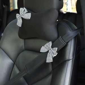 Neue Auto Sitz Gürtel Abdeckung Schulter Pad Kopfstütze Nacken Kissen Taille Unterstützung Atmungsaktive Kopf Rest Bogen-knoten Auto Innen decor