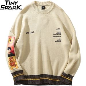 Men's Sweaters Men Hip Hop Sweater Pullover Streetwear Van Gogh Painting Embroidery Knitted Sweater Retro Vintage Autumn Sweaters Cotton 220926