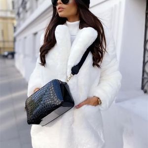 レディースジャケットラウタロ冬ゆるいカジュアル暖かい柔らかい白いフェイクファーコート女性ラペル長袖長袖