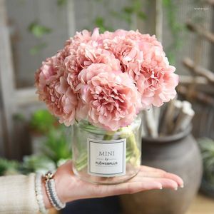 Decorative Flowers 5 Heads/ Bunch Artificial Peony Silk Flower Bouquet DIY Bridal Home Wedding Party Birthday Valentine's Day Floral Decor