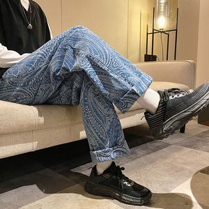 Mäns jeans Cashew Flower Print Jean Pants Men Casual Denim Elastic midja unisex Streetwear Straight Fashion Trouser Clothing 220927