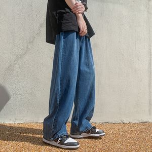 Men's Jeans Summer Straight Casual Men Fashion Solid Loose Jean Pants Neutral Streetwear All match Mopping Wide leg Trousers 220927