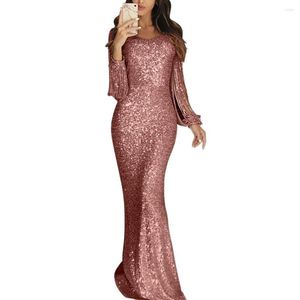 Casual Dresses Sexy Women Dress Bodycon Chic Sequined Tassel Long Sleeve V Neck Party Maxi Polyester Spandex Nylon Button