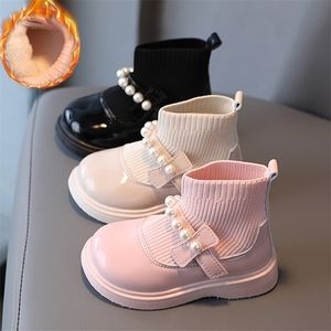 Buty małe dzieci dziewczyny kostki zimowe futra ciepła pluszowa platforma Little Toddlers Buty Flats Niezdłuszczany podeszwy PinkBlack 15y 220924