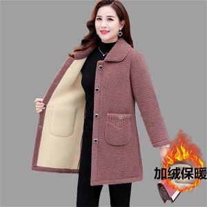 여자 모피 가짜 모피 XL-6XL 중산층 여성 의류는 모방 모조 양모 코트 어머니의 겨울 중간 길이 세분화 벨벳 코트 220927