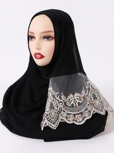 Ethnic Clothing Arrival Lace Hijab Premium Chiffon Scarf Solid Color Muslim Plain Shawls Wrap Headscarf Turban Echarpe Foulard