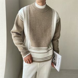 Maglioni da uomo O Collo Pullover Coreano Colore Contrasto Geometria Stampa a righe Lavorato a maglia Uomo Pull Homme Autunno Inverno Marca 220927