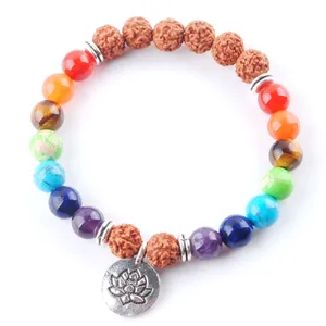 Valnötformade naturliga ädelstenar Guldkedjor Justerbara strängar armband lava rock vajra bodhi 7 chakra armband smycken bk336