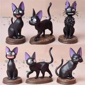 Anime Manga Anime Figure Kikis Delivery Service Movie Surroundings Jiji Action Figures Japanese Black Cat Set of 6 Pvc Material Gifts Toys 220923