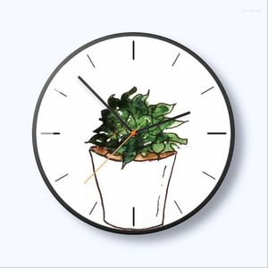 Orologi da parete Orologio in metallo al quarzo cactus creativo di colore verde Moderno fantastico stile di arte astratta per la decorazione domestica