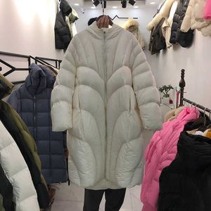 レディースダウンパーカーダウンジャケット女性冬の長い膝の長さフード付きホワイトダックパンルーズコート