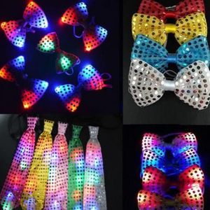 Adults children Sequins LED Toys Necktie Light Up Neck Tie luminous Flashing Bowtie Party Favor gift Christmas Halloween club bar stage props