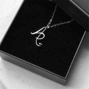 Cursive Initial Alphabet Capital Letter Necklace Stainless Steel Swirl English A J N R Luxury Name Word Text Character Pendant Chain Necklaces without Box