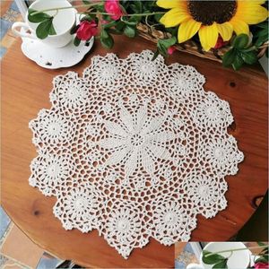 Mats Pads Round Cotton Lace Table Mat Handmade Flower Coffee Tea Doily Pad Kitchen Wedding Placemat Decoration Drop Delivery 2021 Ho Dhsjy