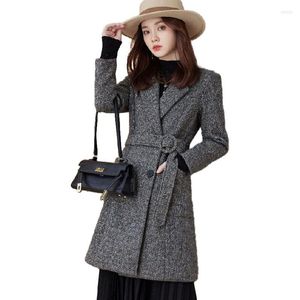 Women's Wool 2022 Women Autumn Winter Coats Fashion Casual Office Suit Woolen Cloth Top Large Size Slim Coat Ladies Clothing F260