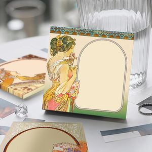Notes 50 Sheets book World Famous Painting Series Paper Mucha Works Non sticky Memo Stationery Decoration book 220927