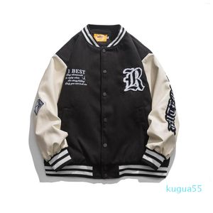 Herrjackor Letterman School Team Baseball Uniform Loose Men's Sports Coat Pu Leather Stitched American Spring Jacket