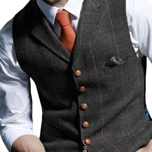 Mens Vests Mens Vests Tweed Suit Affärskläder för män randig västpunk Vest Groomman Wedding Brwon Black Grey Jacket 220927