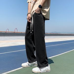 Men's Jeans 5 Color Straight Baggy Elastic Waist Casual Fashion Harajuku Drawstring Male Trousers Wide Leg Denim Pants 220927