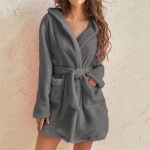 Women's Robe Women Hooded Fleece Bathrobe Lightweight Soft Plush Flannel Sleepwear Bathrobes Night 220926