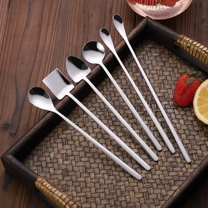 Shovel Spoon Round Square Head Long Handle Stainless Steel Home Kitchen Dining Flatware Noodles Ice Cream Dessert Spoons Cutlery Tool